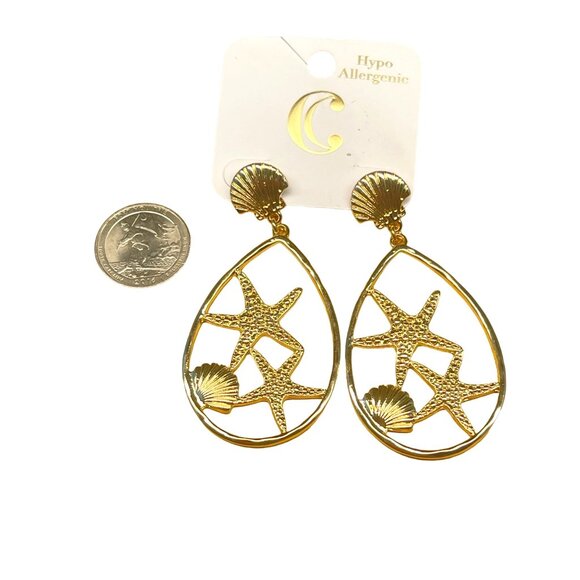 Charming Charlie Gold Starfish & Seashell Teardrop Hypoallergenic Earrings For W - Picture 7 of 7